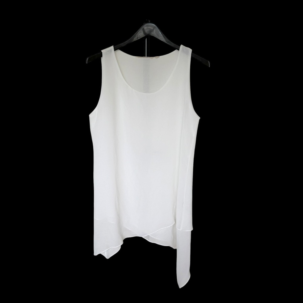 Soft Surroundings White Asymmetrical Layered Tank Top Petite Medium PM 38197